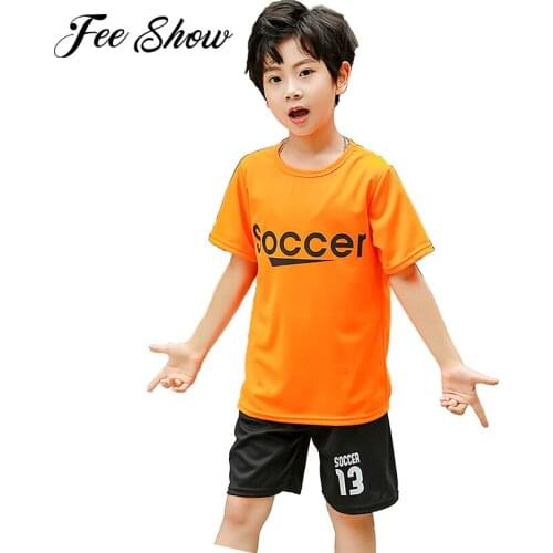 2Pcs Kids Boys Breathable Summer Basketball Soccer Set Suit Short Sleeves Letters Print T-shirt and Shorts Set for Dance Running