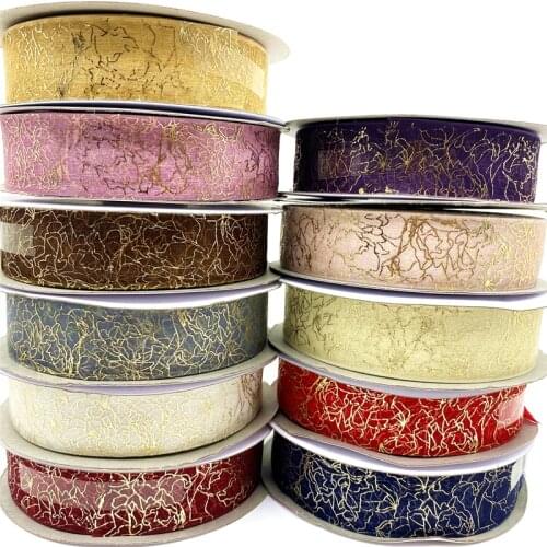 5 Yards 25mm Stamping Printing Organza Ribbons for Flower Gift Packing Wedding Decoration DIY