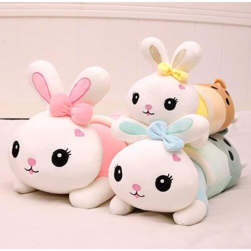 Milk Tea Rabbit Plush Stuffed Soft Toys Sleeping Cartoon Lying Flat Bunny Long Pillow Animal Kid Birthday Gift Kawaii Room Decor