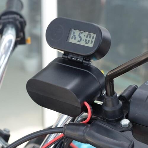 Motorcycle Dual USB Phone Charger Adapter With Lighter & Clock