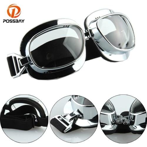 POSSBAY Motocross Sunglasses Vintage Anti Glasses Motorcycle Aviator Goggles Steampunk Sports Ski Adult UV Protection for Harley