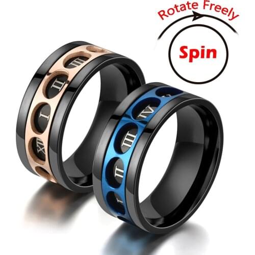 Anxiety Rings 9MM Black Gold Color Spinner Ring Rome Stainless Steel Fidget Ring For Men Anti Stress Accessories Jewelry KBR033