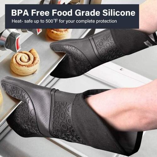 NHBR Extra Long Silicone Oven Mitts and Pot Holders Sets Heat Resistant Oven Mitts with Quilted Liner Mini Oven Gloves