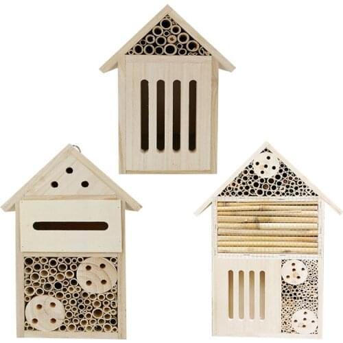 2021 New Natural Wood Insect Bee Hotel House Hanging on Tree Garden Shelter Bamboo Nesting Habitat for Bees Butterflies Bugs