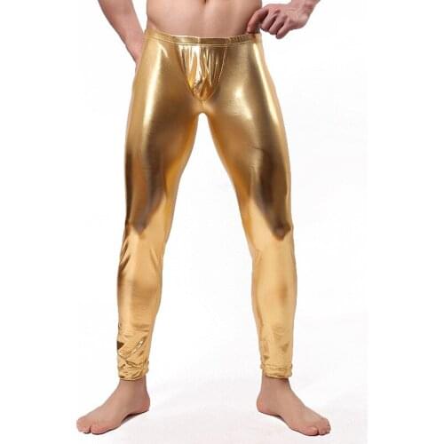 Mens Wholesale Shiny Gold Foil Imitation Leather Bronzing Shaping Pants Bright Catwalk Stage Show Pants