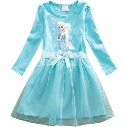 Disney Girls Dresses Long Sleeve Lace Princess Elsa Anna Girls Dresses Snow Queen Teenage Party Birthday Kids Dresses Costume