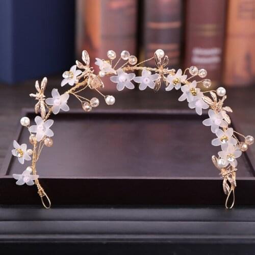 Bridal Crystal Flower Headbands Wedding Accessories Elegant Pearl Alloy Butterfly Hairwear Bride Headress Wedding Jewelry