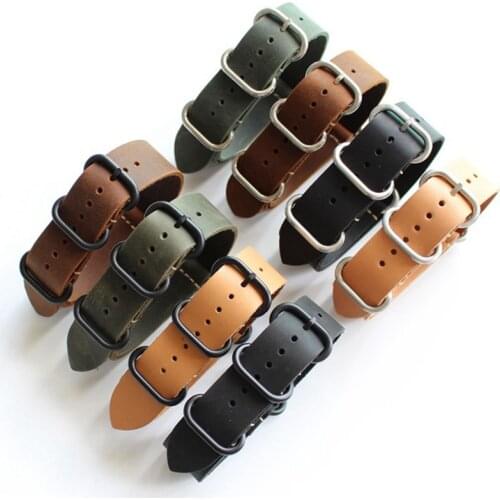 18MM 20MM 22MM 24MM 26mm Nato strap genuine leather black green brown yellow watch band Black buckle / silver buckle NATO straps