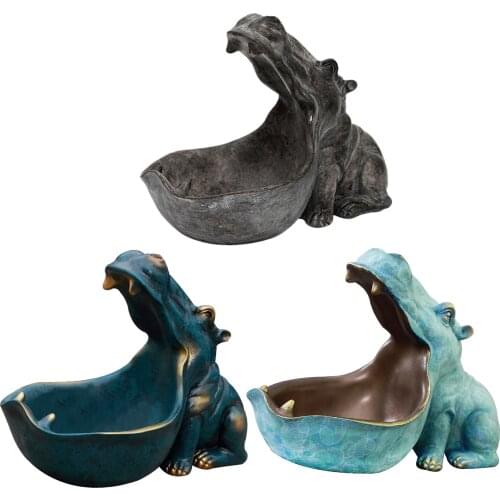 Retro Key Bowl Big Mouth Hippo Figurine Key Storage Container Home Resin Jewelry Holder Stylish Ornament Decoration