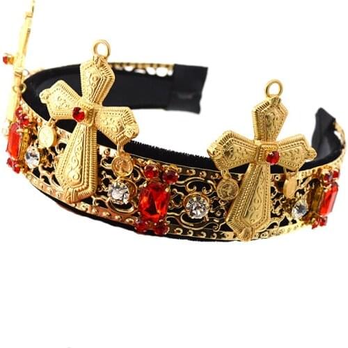 Wide Luxury Vintage Hair Jewelry Cross Crystal Headband Black Rhinestones Hair Band Retro Big Cross Hairband For Women Gifts