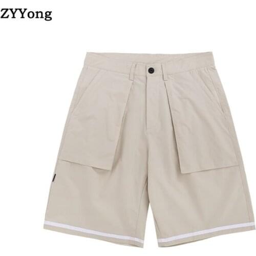 Summer Men Shorts Overalls Fashion Leisure Hip Hop Streetwear Multi-Pocket Reflective Strip Travel Cargo Pants Motion Clothing