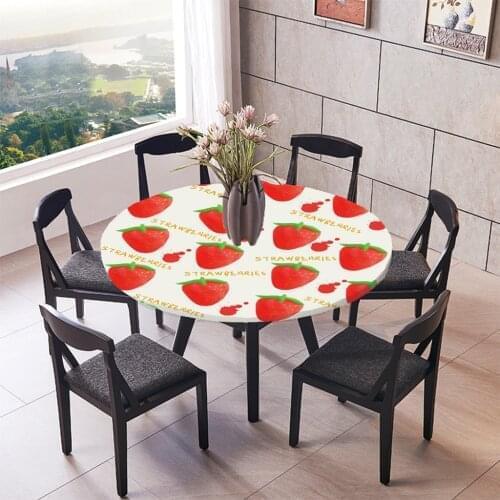 Elastic Edged Waterproof Backed Fitted Table Cover Tablecloths Kitchen Decor, Fits 47 inch Round Tables