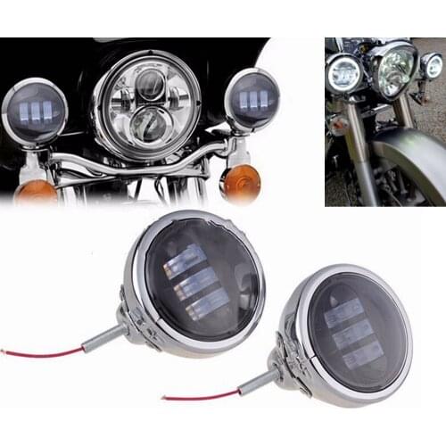 1 Pair 4.5“ 4 1/2 inch Motorcycle Chrome Black LED Fog Passing Auxiliary Light for Classic FLHR Road King 4.5Inch LED Fog Light
