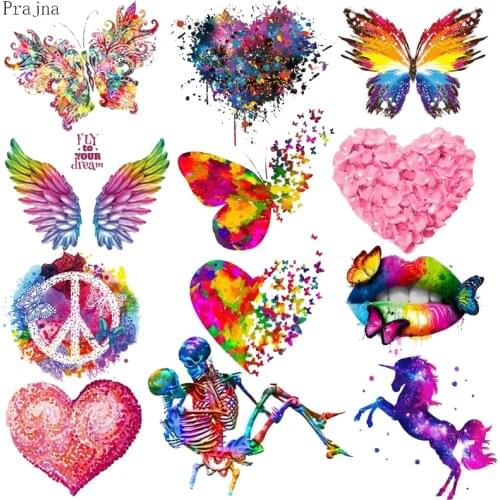 Prajna Butterfly Iron On Transfer Patches For Clothing Love Flower Patch Sticker Iron Heat Transfer Vinyl Thermal Patch Applique
