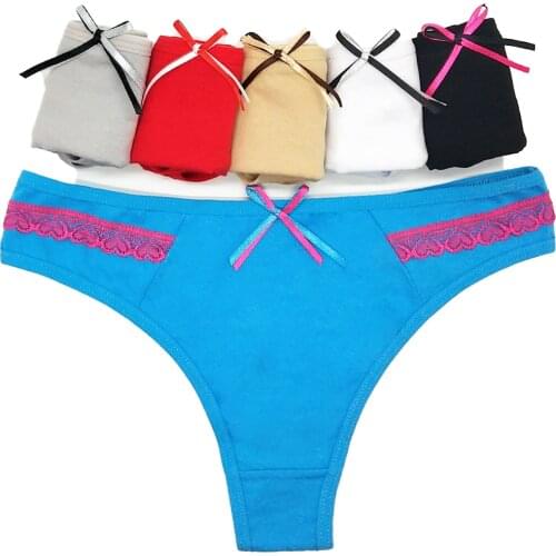 2020 Fashion Cotton Panties Sexy G Strings Women Underwear Cute Tanga Culotte Femme Lace Low Rise Intimates Thongs 6 Pcs/Lot