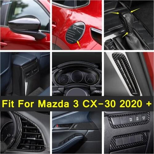 Carbon Fiber Interior Parts For Mazda 3 CX-30 2020 Rearview Mirror / Air Condition AC Vent Outlet / Handle Bowl Frame Cover Trim