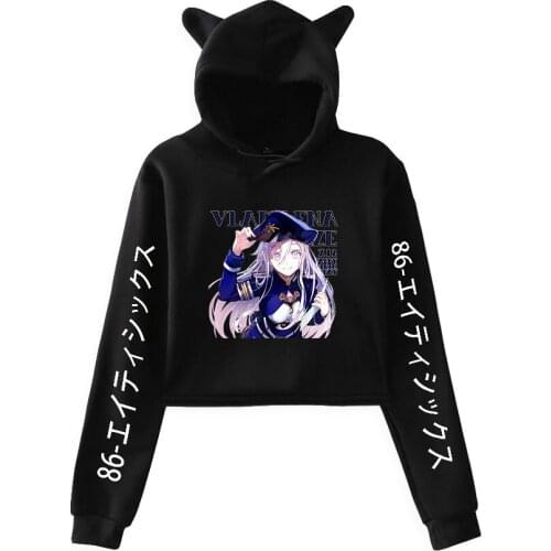 86-EightySix Vladilena Milize Printing Cat Cropped Hoodies Girl Long Sleeve Hooded Pullover Crop Tops Sexy Loose Coats