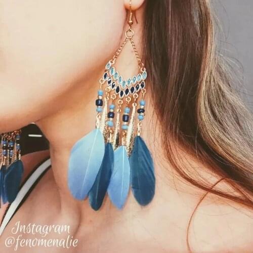 Bohemia Vintage Tassel Mesh water drops beaded Feather earrings super fairy temperament tassel earrings Ethnic Indian Jewelry
