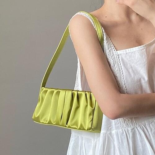 Vintage Satin Folds Shoulder Bag for Woman Solid Soft-Faced Zipper Handbag Womens 2021 High-quality Underarm Designer Bag Women