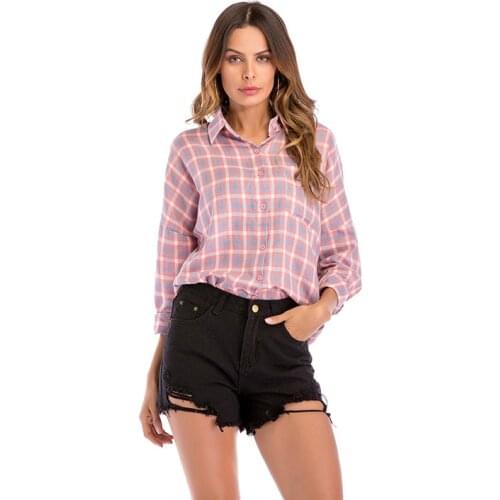 YYFS 2019 New Fashion Casual Lapel Women Plaid Shirt Female Long Sleeve Shirts Loose Camisa Tops Autumn T-shirts Women T shirts