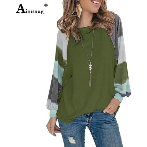 Aimsnug Plus Size Women New Patchwork Color T-Shirt Long Sleeve England Style 2021 Spring Autumn Tops Clothing Ladies Tees shirt