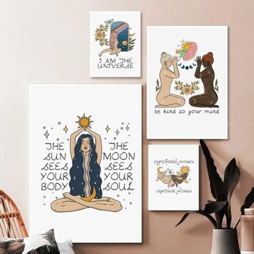 Sun Moon Body Soul Feminine Posters and Prints Female Abstract Wall Art Muse Figure YOGA Pictures for Living Room Home Decor