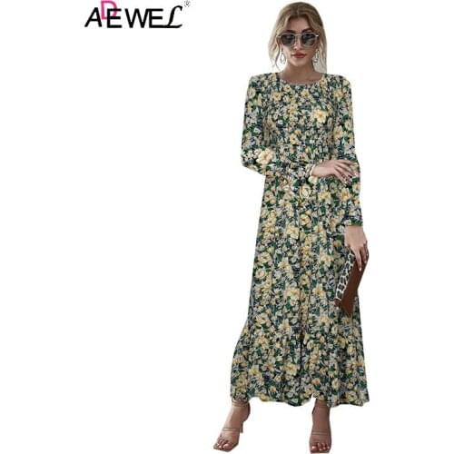 ADEWEL Vintage Polk Dot Printed Maxi Dress Women Boho Ruffle Sleeve Holiday Long Dressess 2021 Mujer Casual Elegant Robe Summer