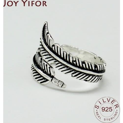 Vintage Design 925 Sterling Silver Adjustable Feather Rings For Women Sterling-silver-jewelry Wedding Jewelry Gift
