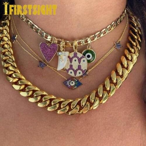 Gold Color 14MM Cuban Chain Necklace With Iced Out Cubic Zirconia Box Clasp Choker Hip Hop Rock Fashion Jewelry Gift For Women