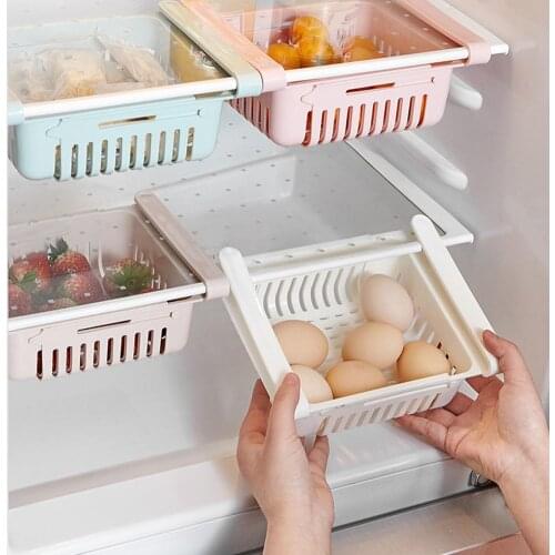 1 PC Adjustable Kitchen Organizer Refrigerator Storage Rack Slide Drawer Shelf Plate Layer Fridge Freezer Shelf Drainer Rack