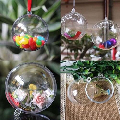 10pcs Clear Fillable Christmas Candy Box Bauble Xmas Tree Ball Ornament Decor