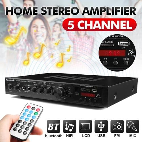 220V 5CH Bluetooth Digital HIFI Amplifier Stereo LED USB AV Power Surround Bass High Resolution Audio Player Subwoofer Speakers