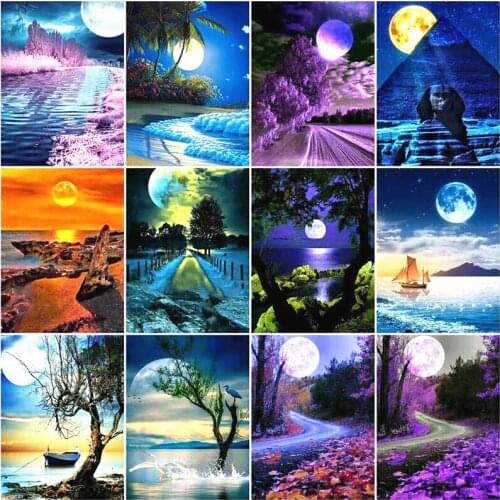 5D DIY Diamond Painting Landscape Night Moon Cross Stitch Mosaic Daimond Painting Scenery Full Square Home Decor Gift