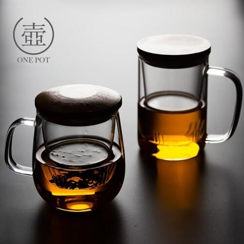 Bamboo cover heat-resistant borosilicate glass three piece set cup filter flower tea cup office home mug drinking cup