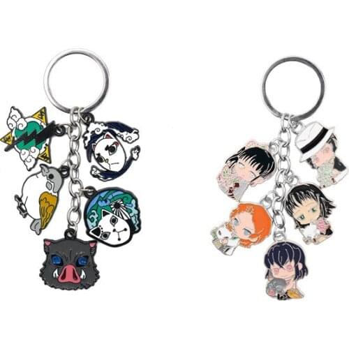 1 Pcs Cute Anime Demon Slayer Kimetsu No Yaiba Pendant Keychains Kamado Tanjirou Inosuke Pendant Keyrings Cosplay Figure Toys