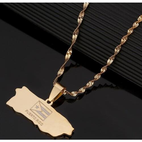 Stainless Steel Trendy Puerto Ricans Map Pendant Necklaces For Women Girl Puerto Ricans Map Chain Jewelry