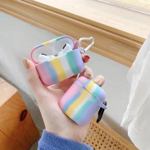 Fundas colorful rainbow case For Airpods 2 Case for Airpods PRO fashion flower Lanyard Keychain Silicon Earphone Cover
