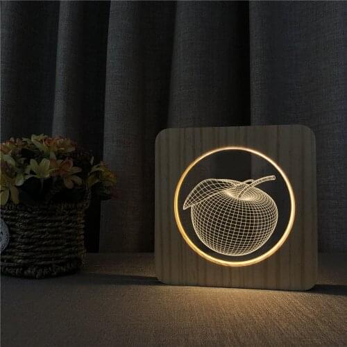 Small Shape Of Apple 3d Wooden LED Lamp Kids for Childrens Room Decoration Dropshipping