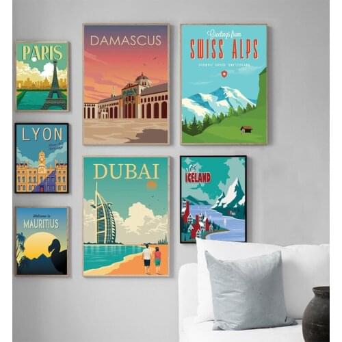 Retro travel poster city wall art living room bar wall decoration painting picture New York Paris London poster
