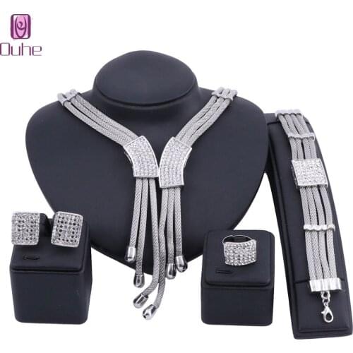 Exquisite Dubai Tassel Crystal Pendant Jewelry Set Nigerian Woman Accessories Wedding Set Fashion African Beads Jewelry Sets