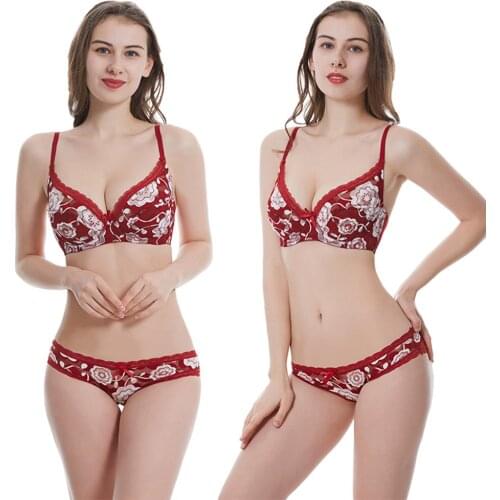 Thin Padded Women Underwire Push Up Bra Set Floral Women Lingerie Plus Size Bra and Panty Set Everyday Women Underwear Set