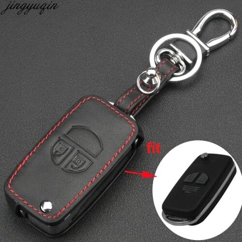 Jingyuqin Leather Car Key Case Cover For Suzuki Swift Grage Vitara Alto 2 Buttons Flip Car Key Case Upgrade Remote Key