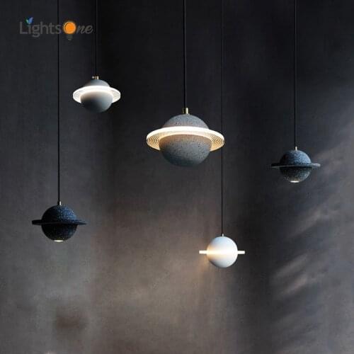 Creative personality restaurant planet pendant light bar cement single head bedside pendant lamp
