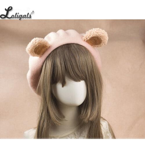 Lovely Lolita Bear Ear Berets Cute Female Wool Berets for Winter