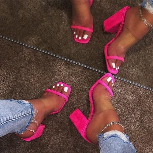 Fashion Female Slides Summer Shoes Women Sandals Transparent Sandals Ladies High Heel Slippers Candy Color Open Toes Thick Heel