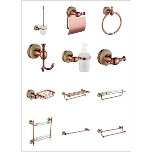 12 PCS Rose gold Brass Marble Bathroom hardware accessories set Towel rack Clothes hook Paper holder Towel Ring Soap dish holder