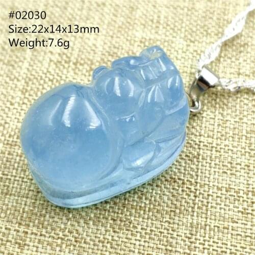 Genuine Natural Blue Aquamarine Pi Xiu Crystal Pendant For Women Blue Stone 925 Silver Pi Xiu Carved Necklace Jewelry AAAAA