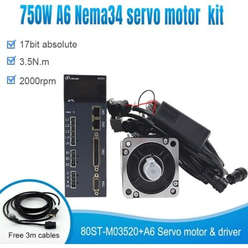 Nema34 80mm 3.5n.m 80ST-M03520 2000rpm 17bit Absolute For X.Y.Z 4axis Ac Servo Engine System Servo Driver Servo Motor 750w Kit