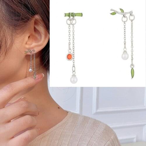 2021 New Bamboo Pearl Dangle Earrings Chinese Ethnic Elegant Trendy for Women Girls Fashion Jewelry Gifts Accessories
