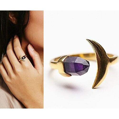 New Fashion Purple Stone Engagement Design Hot Sale Rings For Women Elegant Gold Color Alloy Moon Rings Female Party Jewelry